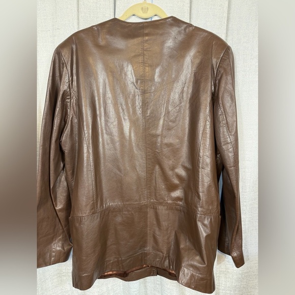 Tofi Women’s Brown Genuine Leather Button Front Jacket Size 14 - Picture 3 of 12